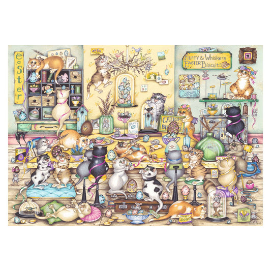 Crazy Cats: Easter Eggstravaganza 1000 piece jigsaw puzzle by Ravensburger, alternate view