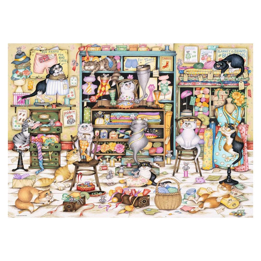 Crazy Cats: Mrs Hardwick's Haberdashery 1000 piece jigsaw puzzle by Ravensburger, alternate view