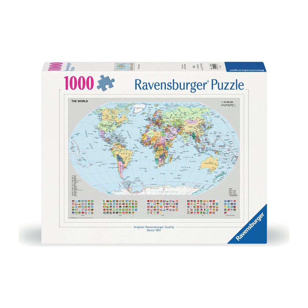 Political World Map with Flag Panel 1000 piece jigsaw puzzle by Ravensburger