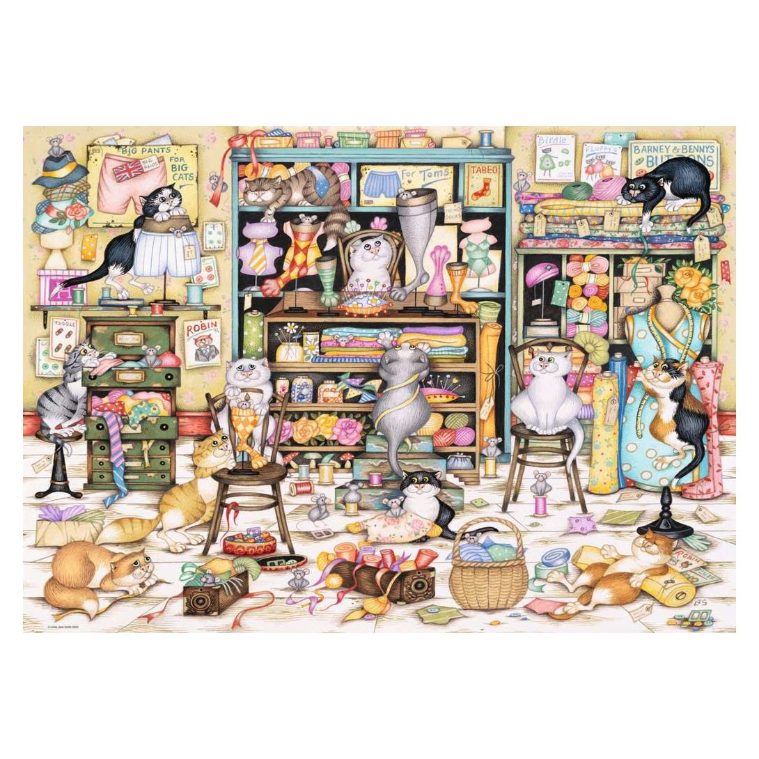 Crazy Cats: Mrs Hardwick's Haberdashery 1000 piece jigsaw puzzle by Ravensburger, alternate view