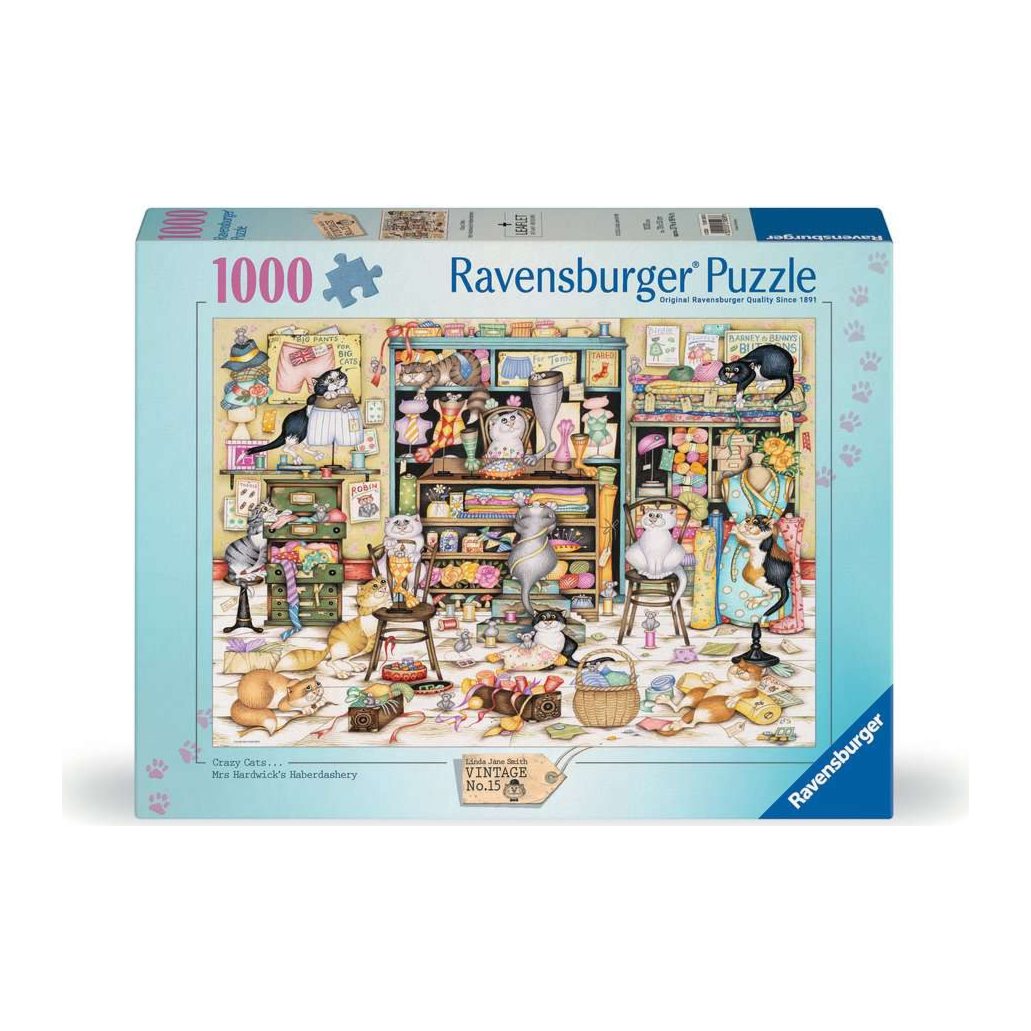 Crazy Cats: Mrs Hardwick's Haberdashery 1000 piece jigsaw puzzle by Ravensburger