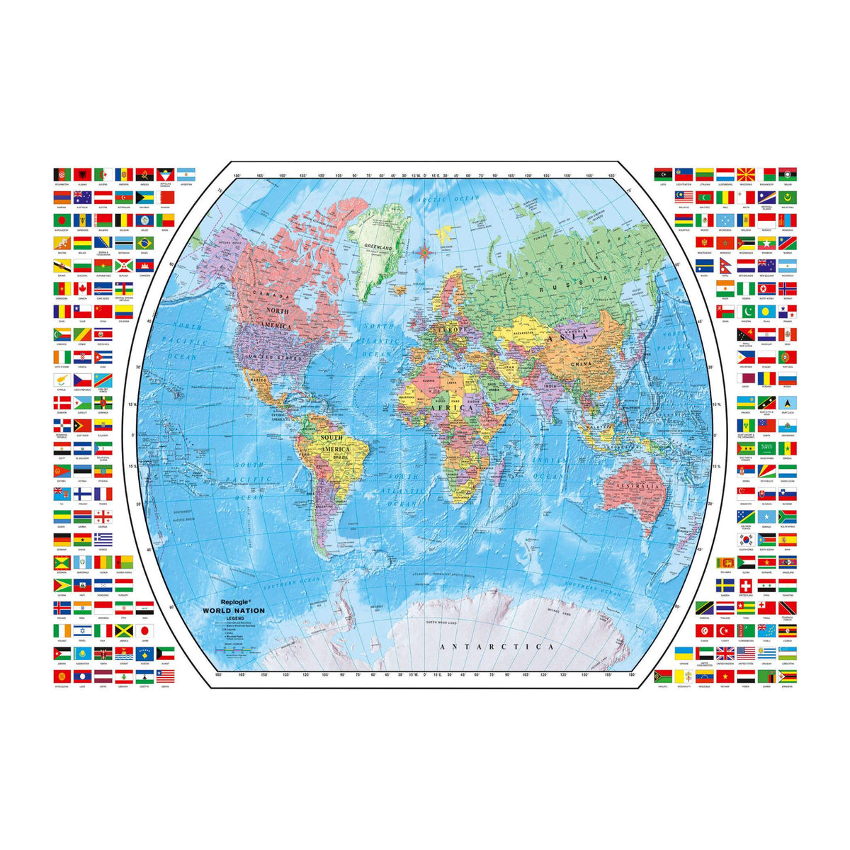 Political World Map with Flag Border 1000 piece jigsaw puzzle by Ravensburger, puzzle artwork
