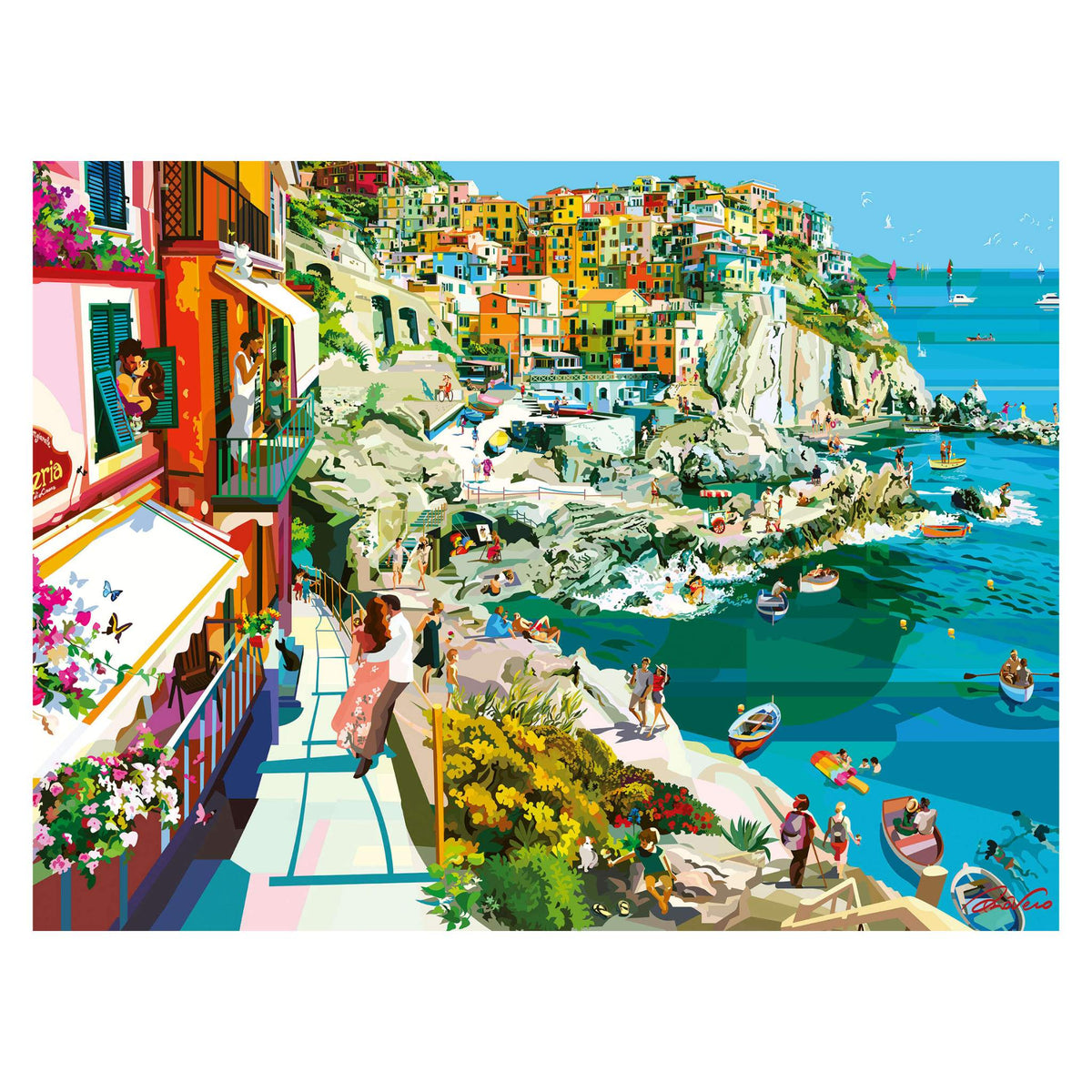 Romance in Cinque Terre 1500 piece jigsaw puzzle by Ravensburger, alternate view