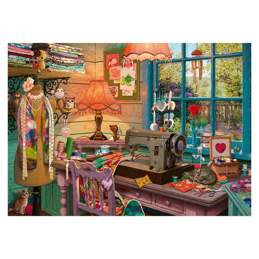 My Haven No. 2: The Sewing Shed 1000 piece jigsaw puzzle by Ravensburger, alternate view