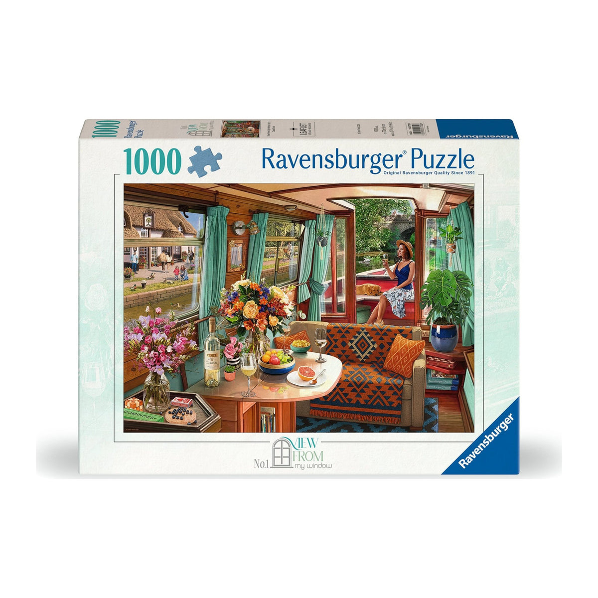 View from My Window No. 1: Canal Boat 1000 piece jigsaw puzzle by Ravensburger, alternate view
